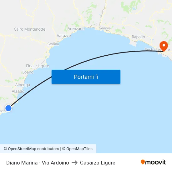 Diano Marina - Via Ardoino to Casarza Ligure map
