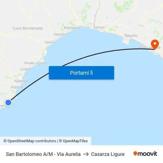 San Bartolomeo A/M - Via Aurelia to Casarza Ligure map