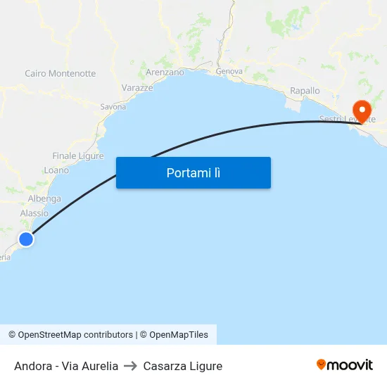 Andora - Via Aurelia to Casarza Ligure map