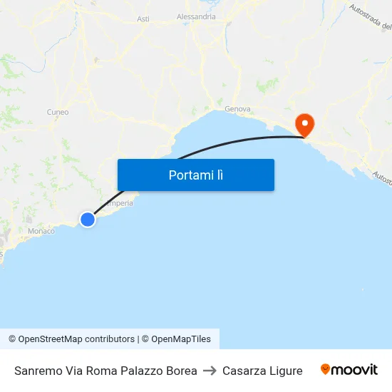 Sanremo Via Roma Palazzo Borea to Casarza Ligure map