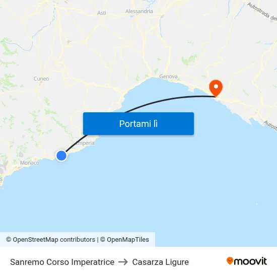Sanremo Corso Imperatrice to Casarza Ligure map