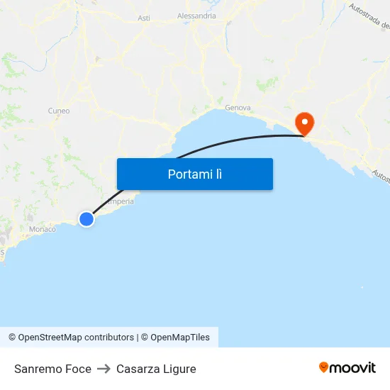 Sanremo Foce to Casarza Ligure map