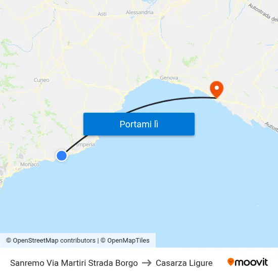 Sanremo Via Martiri Strada Borgo to Casarza Ligure map