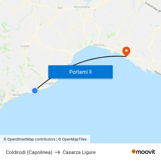 Coldirodi (Capolinea) to Casarza Ligure map