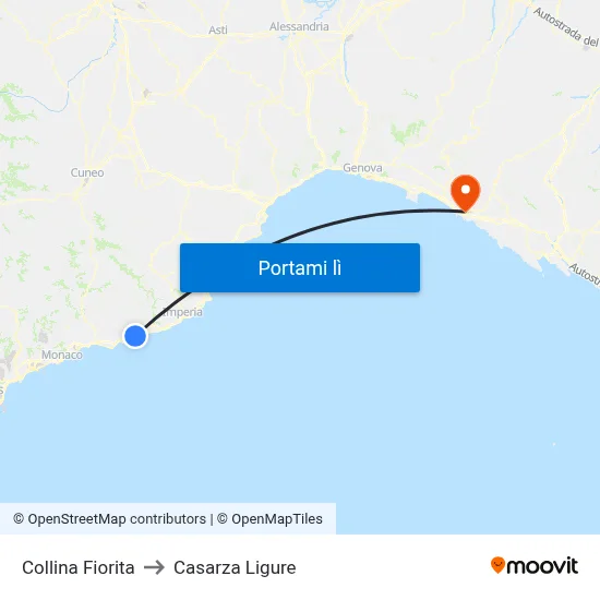 Collina Fiorita to Casarza Ligure map