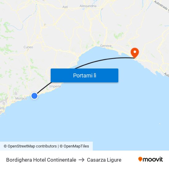 Bordighera Hotel Continentale to Casarza Ligure map