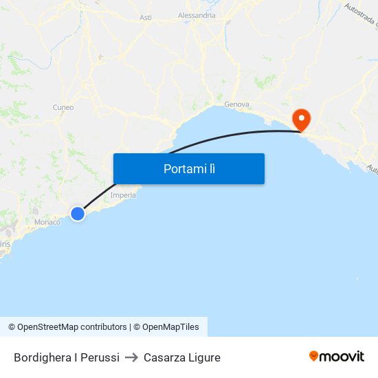Bordighera I Perussi to Casarza Ligure map