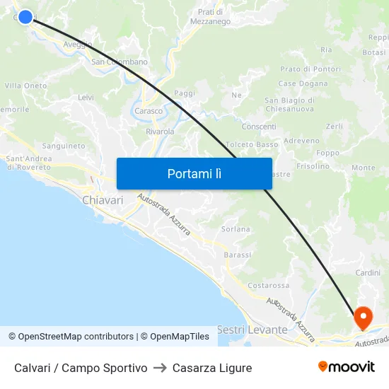 Calvari / Campo Sportivo to Casarza Ligure map