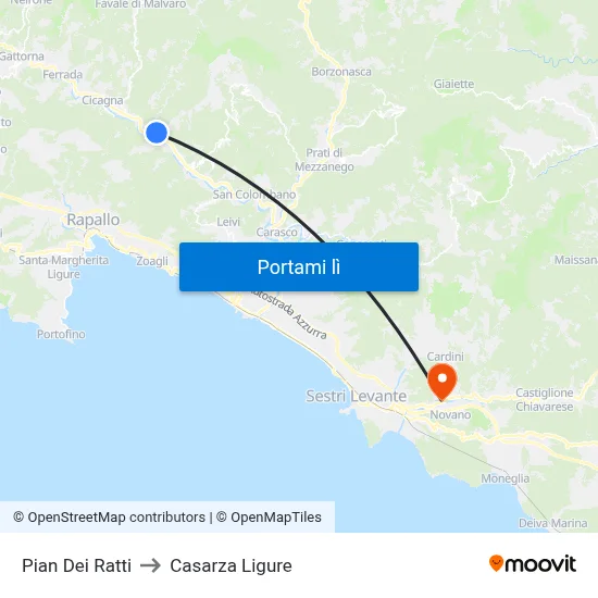 Pian Dei Ratti to Casarza Ligure map