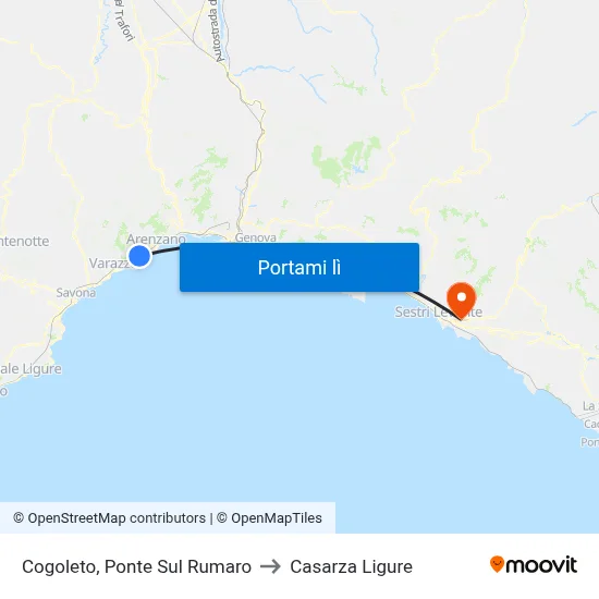 Cogoleto, Ponte Sul Rumaro to Casarza Ligure map