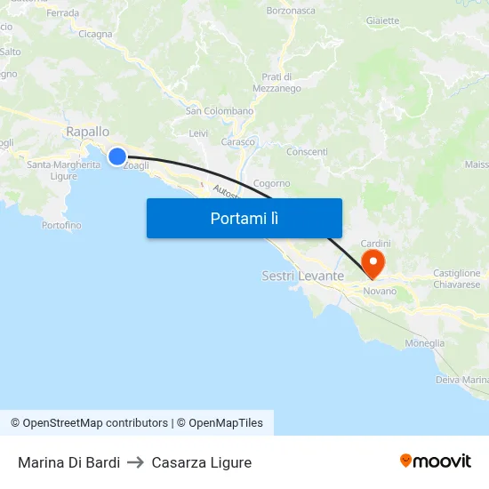 Marina Di Bardi to Casarza Ligure map
