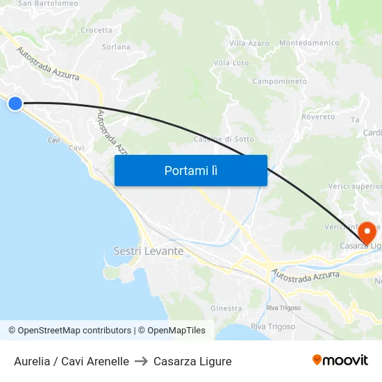 Aurelia / Cavi Arenelle to Casarza Ligure map