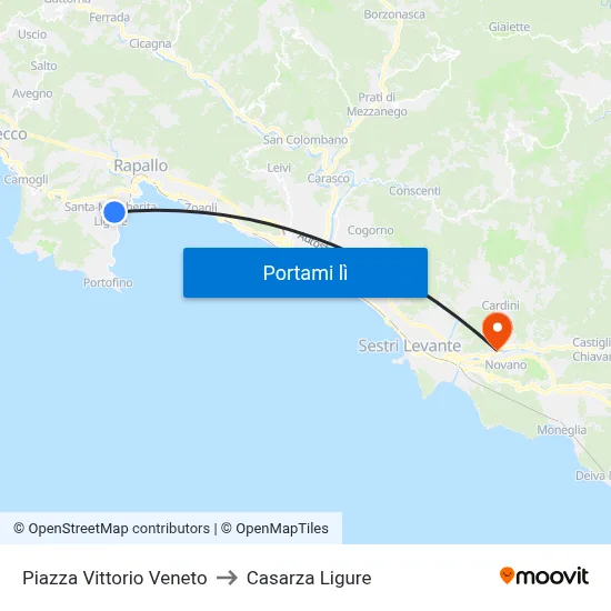 Piazza Vittorio Veneto to Casarza Ligure map