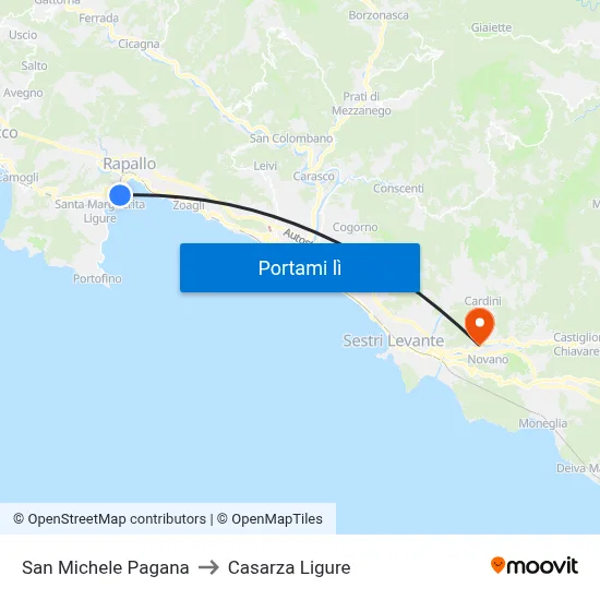 San Michele Pagana to Casarza Ligure map