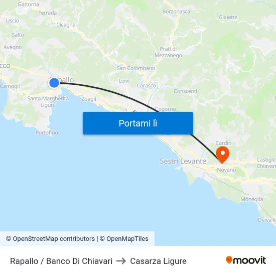Rapallo / Banco Di Chiavari to Casarza Ligure map