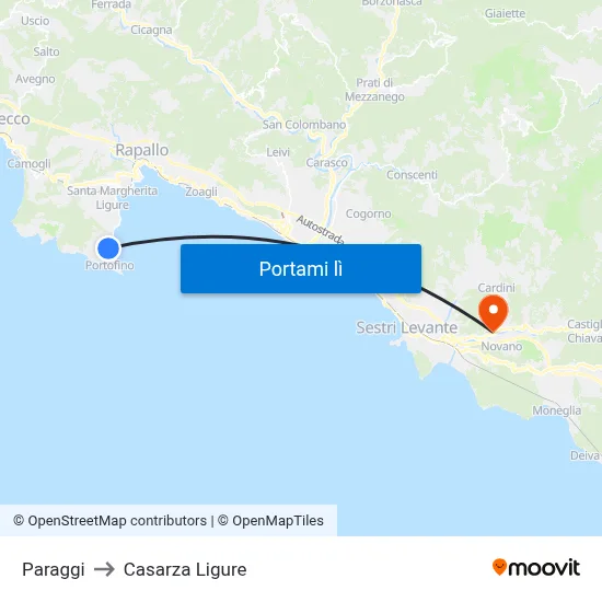 Paraggi to Casarza Ligure map