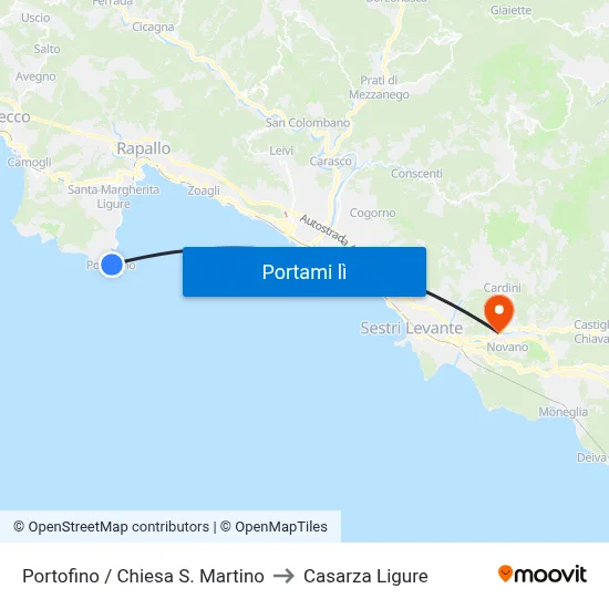 Portofino / Chiesa S. Martino to Casarza Ligure map