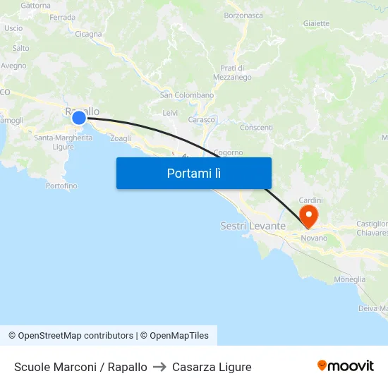 Scuole Marconi / Rapallo to Casarza Ligure map