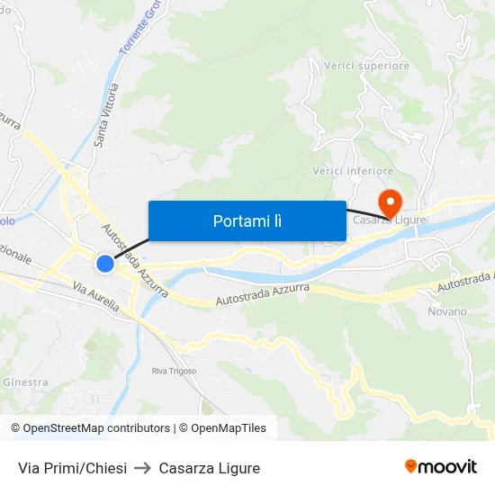 Via Primi/Chiesi to Casarza Ligure map