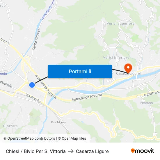 Chiesi / Bivio Per S. Vittoria to Casarza Ligure map