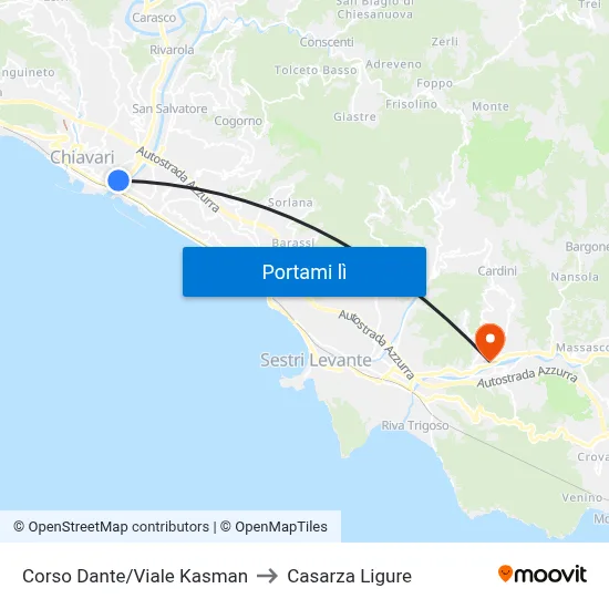 Corso Dante/Viale Kasman to Casarza Ligure map