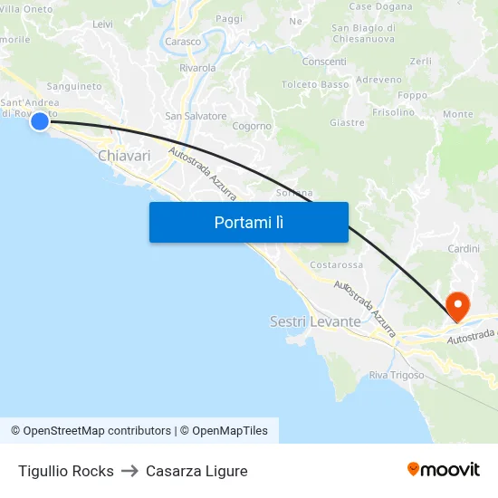 Tigullio Rocks to Casarza Ligure map