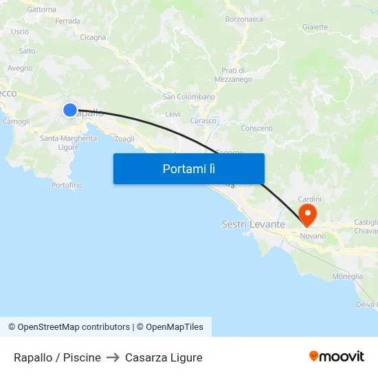 Rapallo / Piscine to Casarza Ligure map