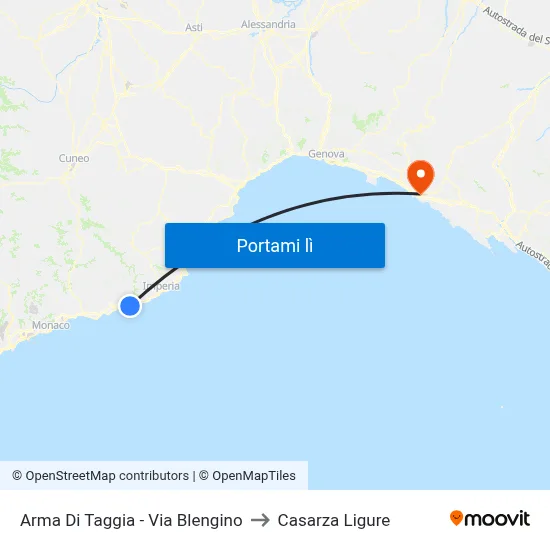 Arma Di Taggia - Via Blengino to Casarza Ligure map