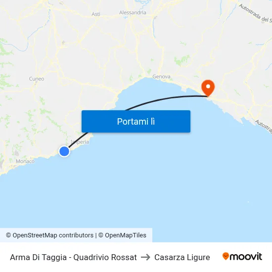 Arma Di Taggia - Quadrivio Rossat to Casarza Ligure map