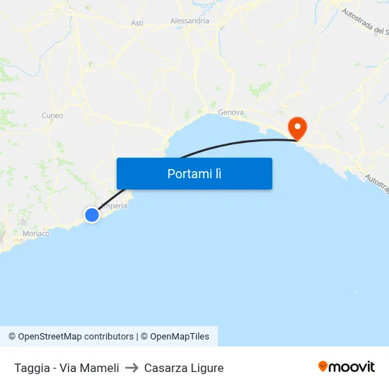 Taggia - Via Mameli to Casarza Ligure map