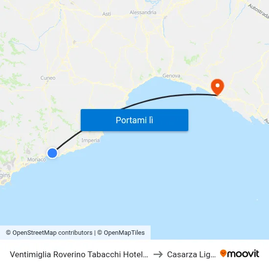 Ventimiglia Roverino Tabacchi Hotel Bruno to Casarza Ligure map
