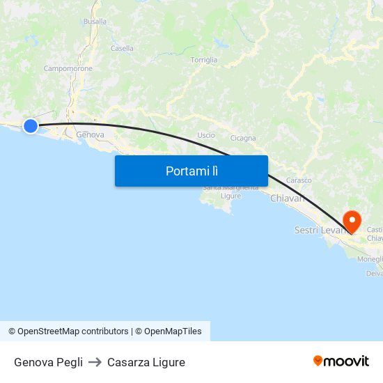 Genova Pegli to Casarza Ligure map