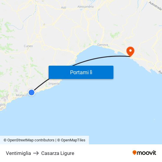 Ventimiglia to Casarza Ligure map