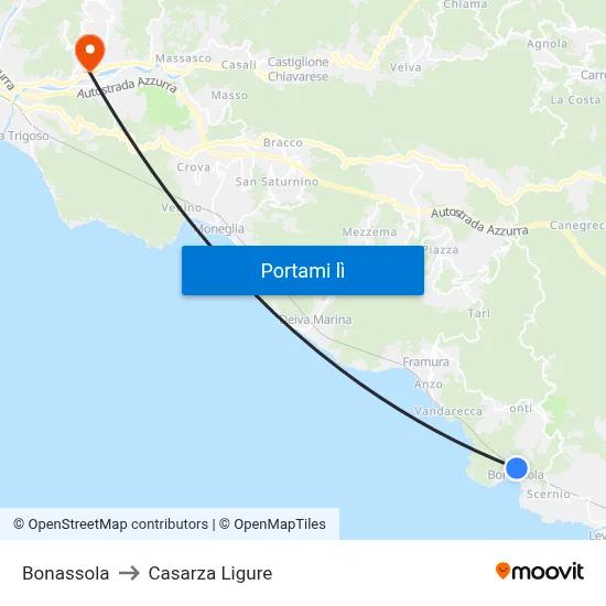 Bonassola to Casarza Ligure map