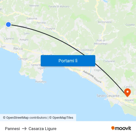 Pannesi to Casarza Ligure map
