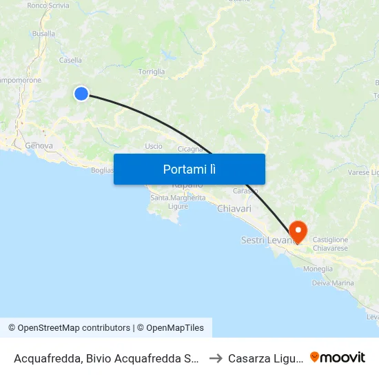 Acquafredda, Bivio Acquafredda Sup. to Casarza Ligure map