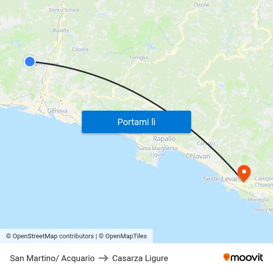 San Martino/ Acquario to Casarza Ligure map