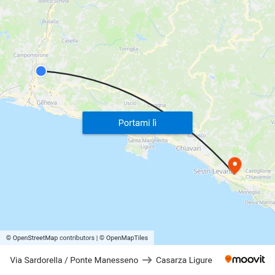 Via Sardorella / Ponte Manesseno to Casarza Ligure map