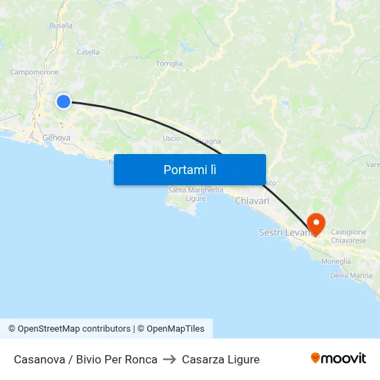 Casanova / Bivio Per Ronca to Casarza Ligure map