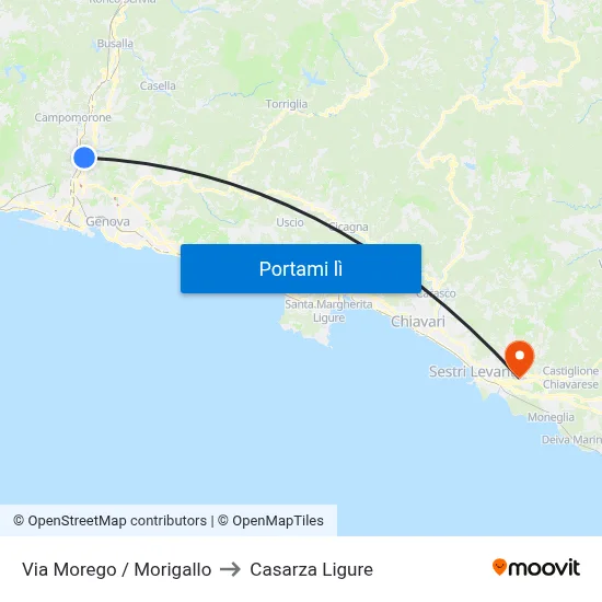 Via Morego / Morigallo to Casarza Ligure map