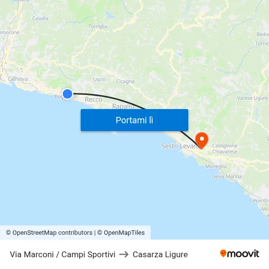 Via Marconi / Campi Sportivi to Casarza Ligure map