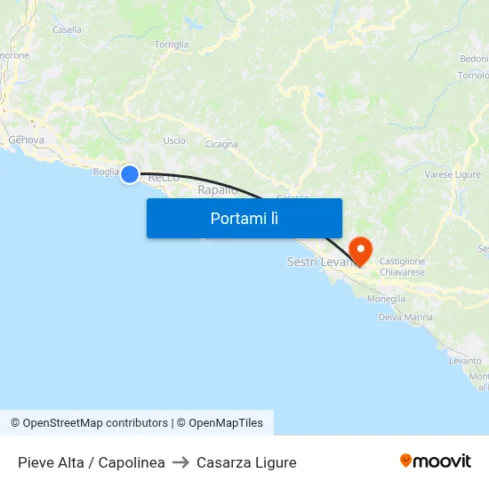 Pieve Alta / Capolinea to Casarza Ligure map