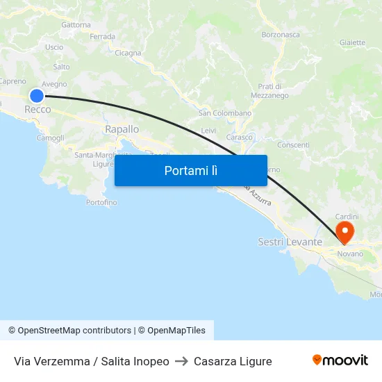 Via Verzemma / Salita Inopeo to Casarza Ligure map