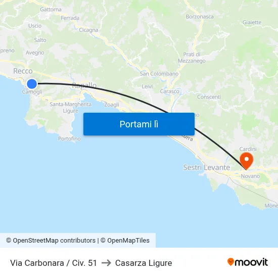 Via Carbonara / Civ. 51 to Casarza Ligure map