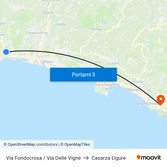 Via Fondocrosa / Via Delle Vigne to Casarza Ligure map