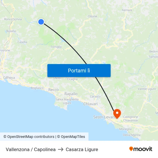 Vallenzona / Capolinea to Casarza Ligure map