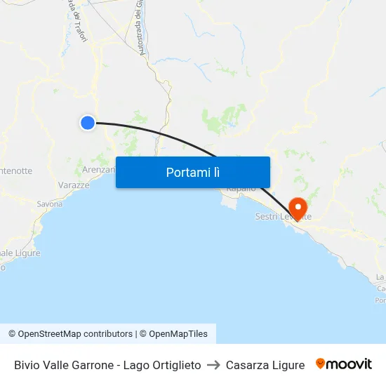 Bivio Valle Garrone - Lago Ortiglieto to Casarza Ligure map