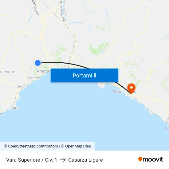 Vara Superiore / Civ. 1 to Casarza Ligure map