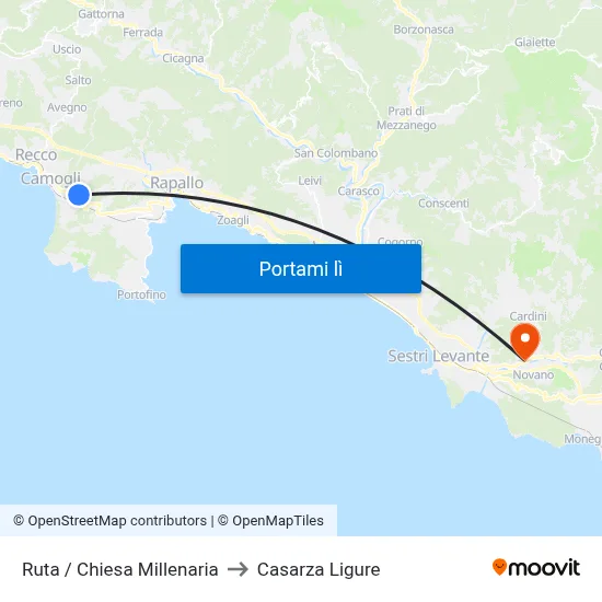 Ruta / Chiesa Millenaria to Casarza Ligure map