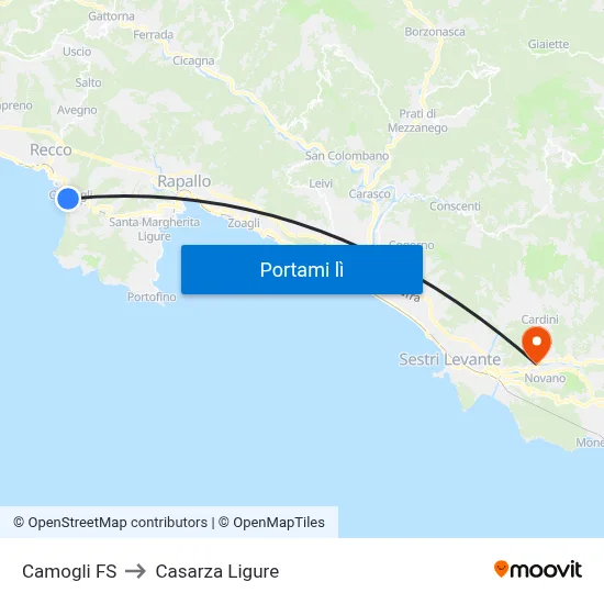 Camogli FS to Casarza Ligure map